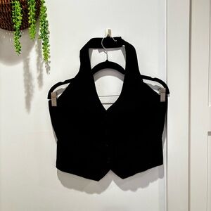 Vintage Forever 21 Women's Black Button Front Halter Top Vest Cropped Office L